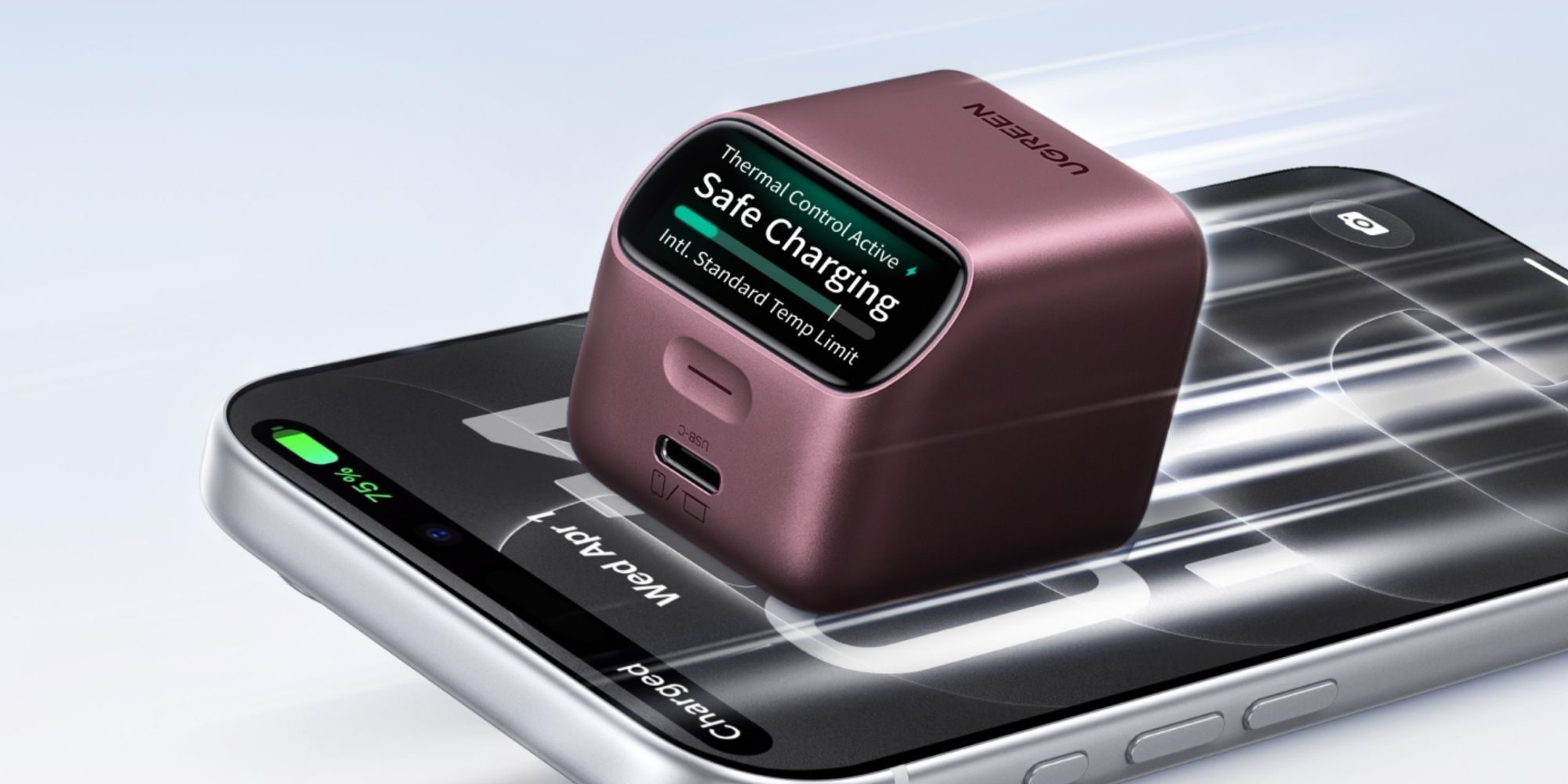 A smart phone with a device on it
