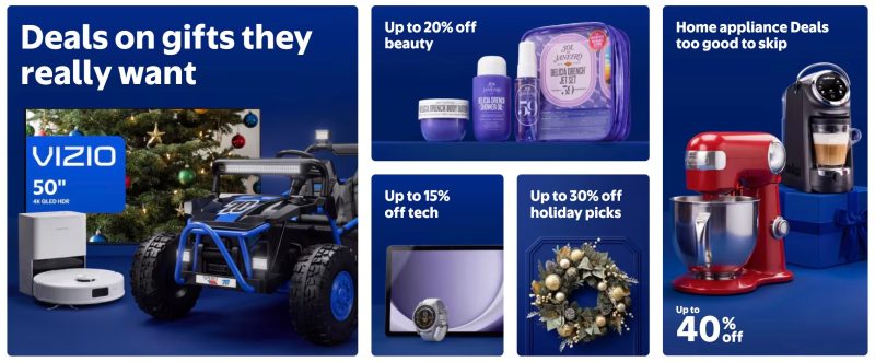 A collage of a blue and white advertisement