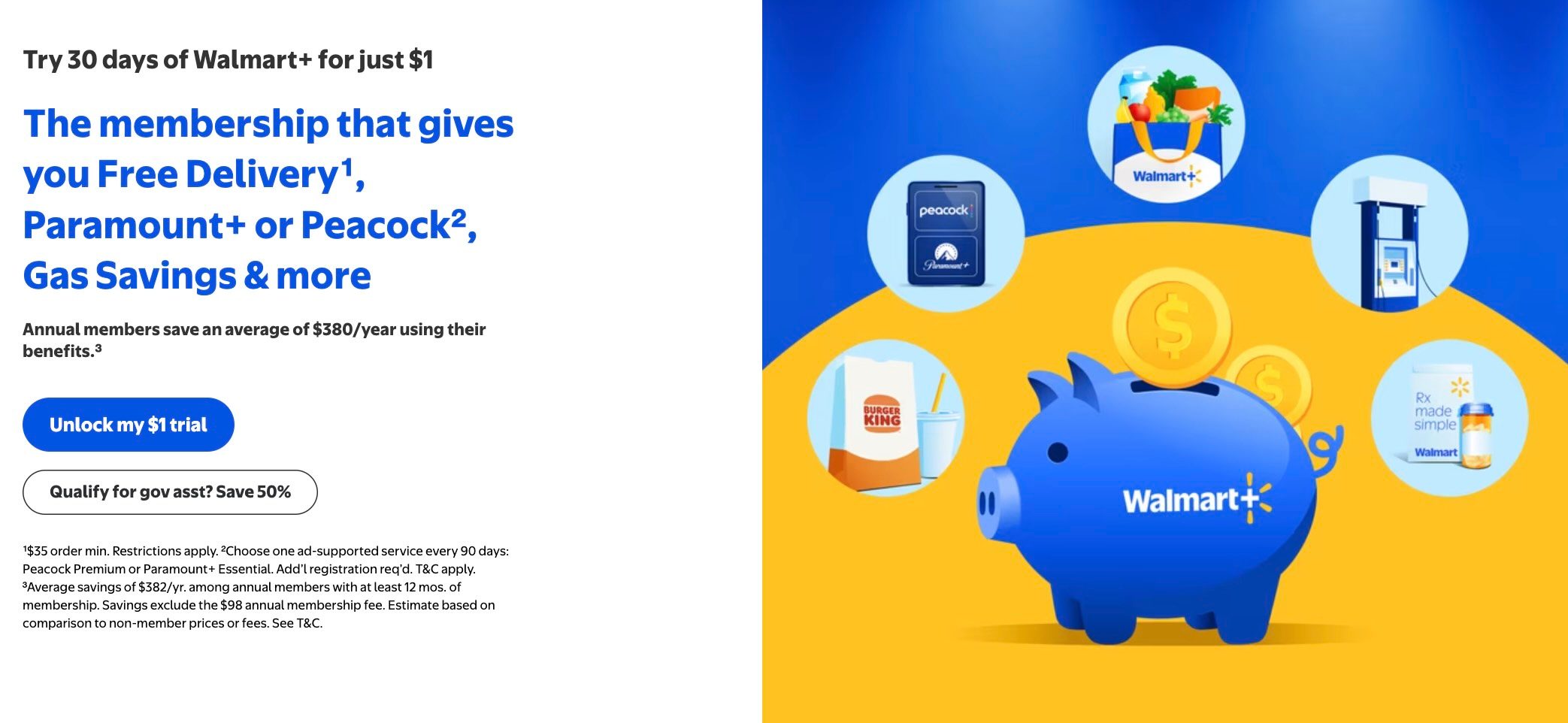 A blue piggy bank with white text