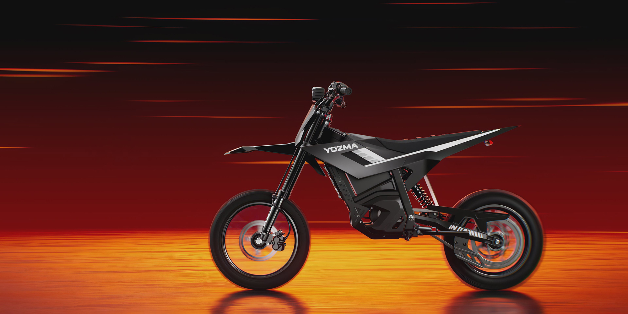 A black motorcycle with a red background
