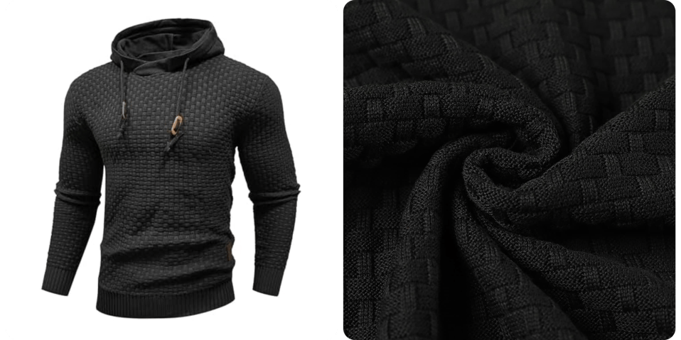 A black sweater with a hood