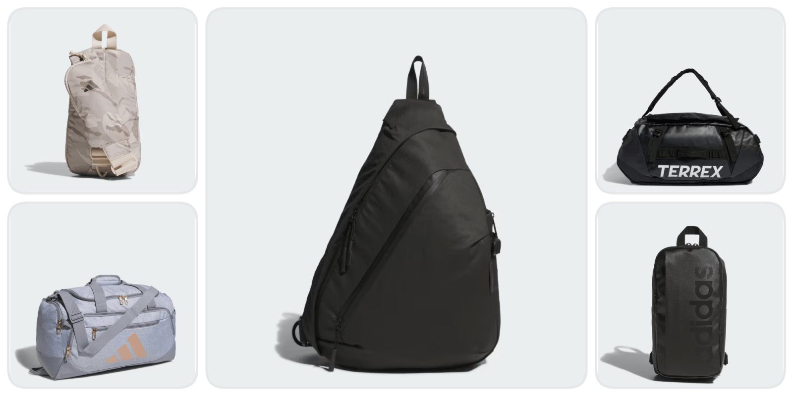 A black backpack with a strap