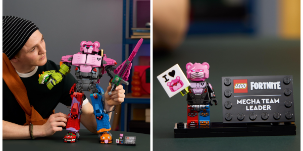 A collage of a person holding a toy