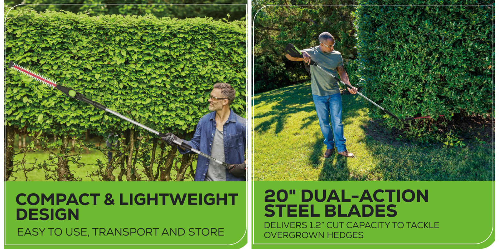 Greenworks 80V 20-inch cordless electric pole hedge trimmer with 2.0Ah battery