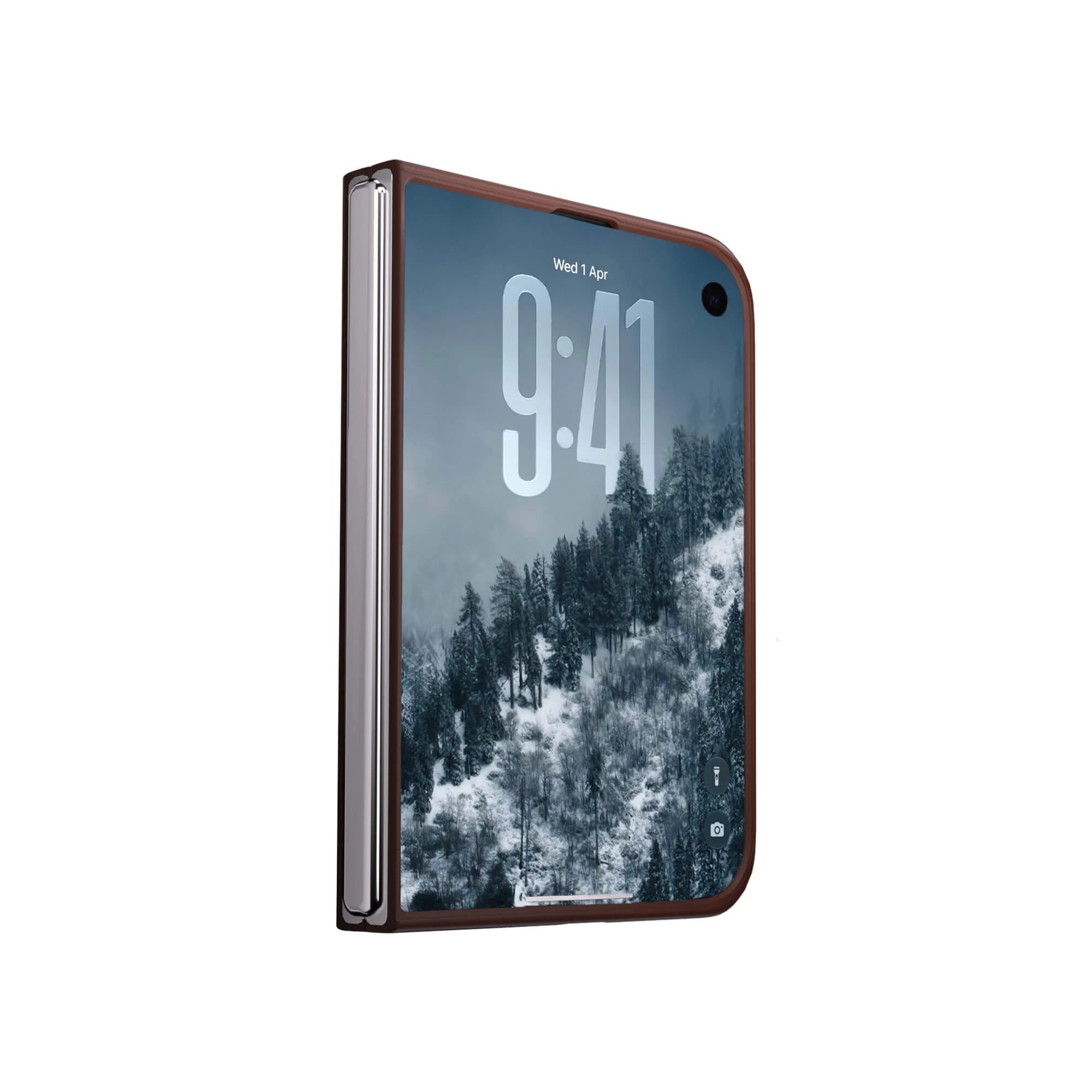 A phone with a screen showing a snowy landscape